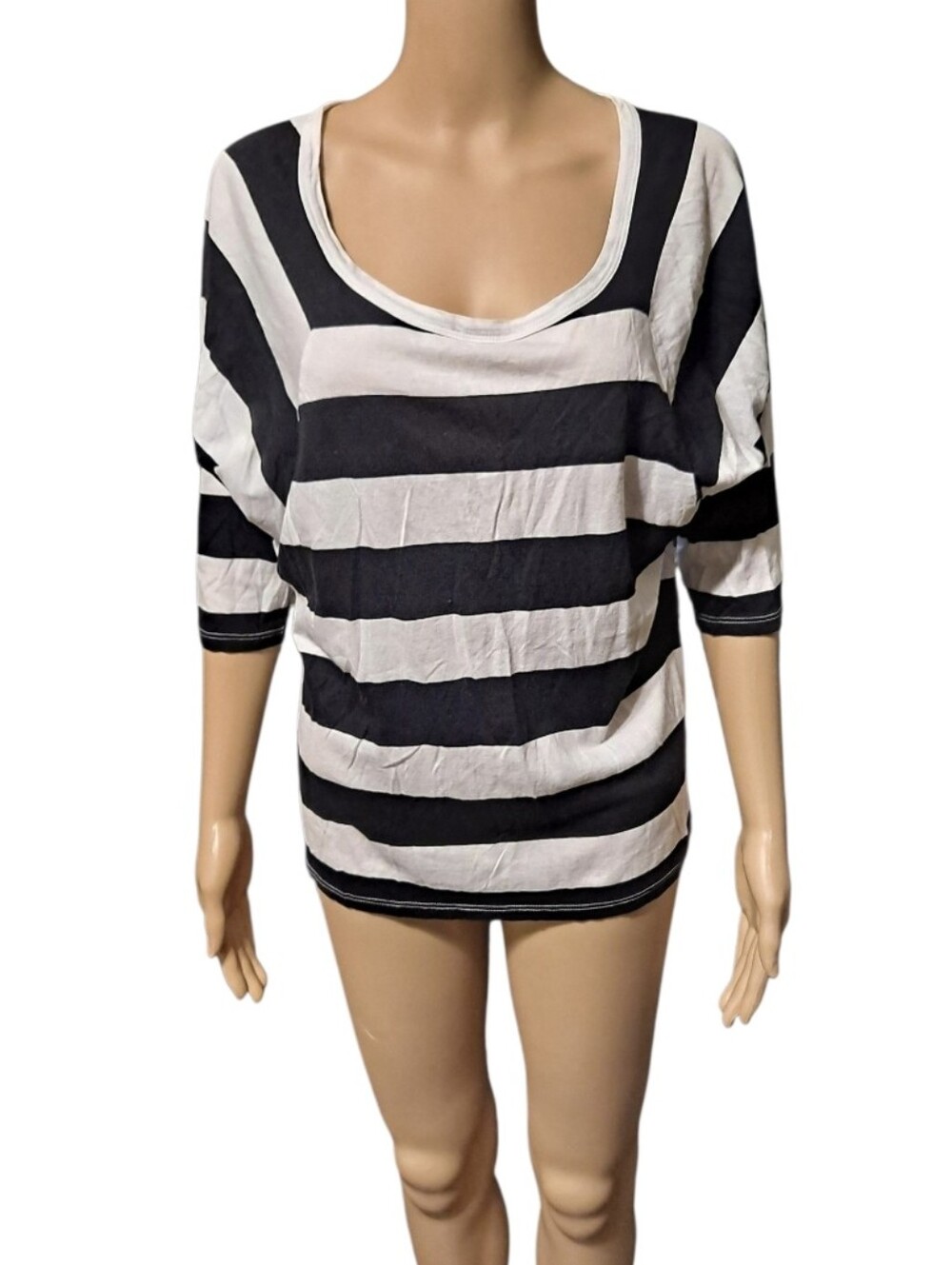 Grace Elements Black And White Horizontal Stripes Bat Wing Top
